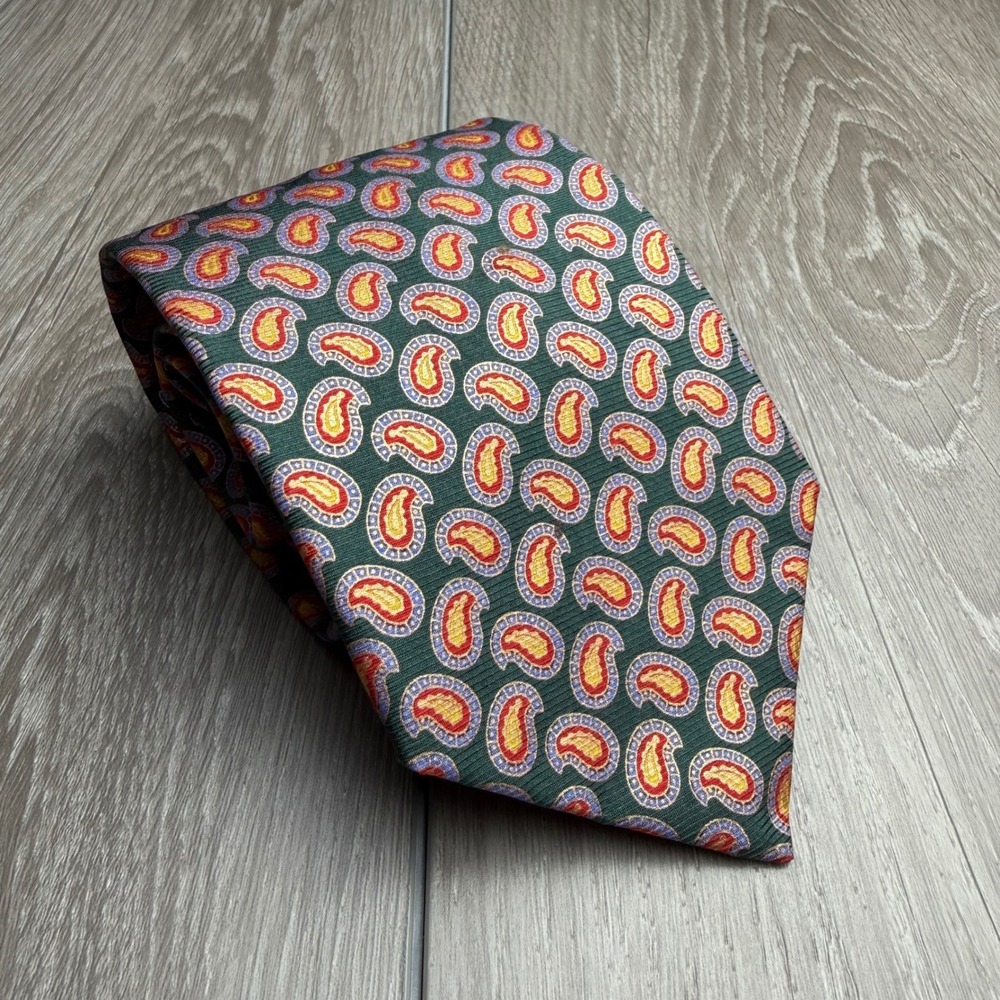 Brooks Brothers Mens Tie Silk Paisley Green Red Yellow One Size Read